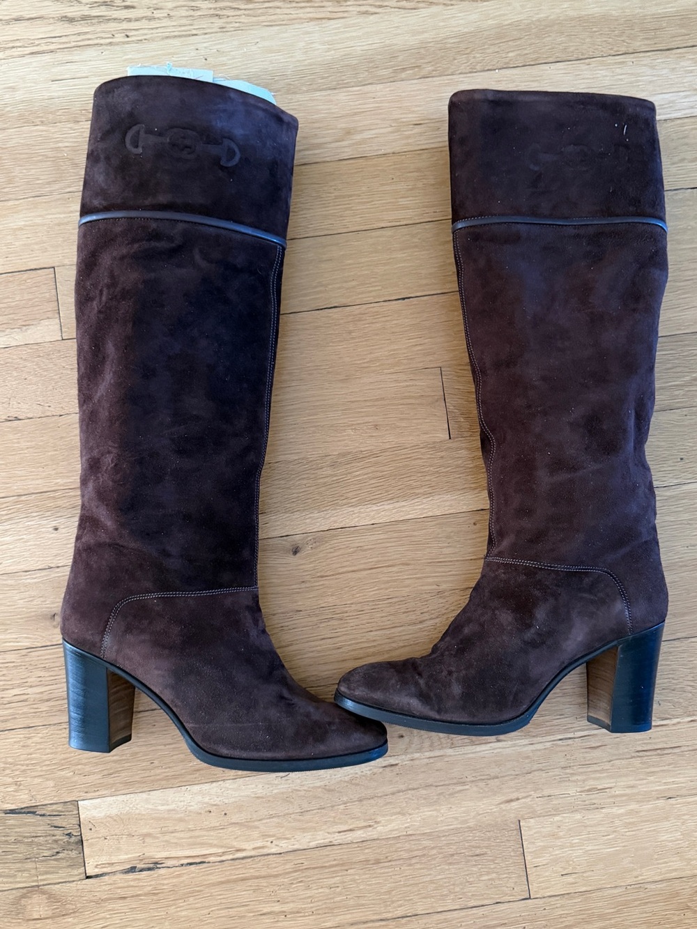 Vintage 1978 Gucci Tall Brown Suede Block-Heel Boots